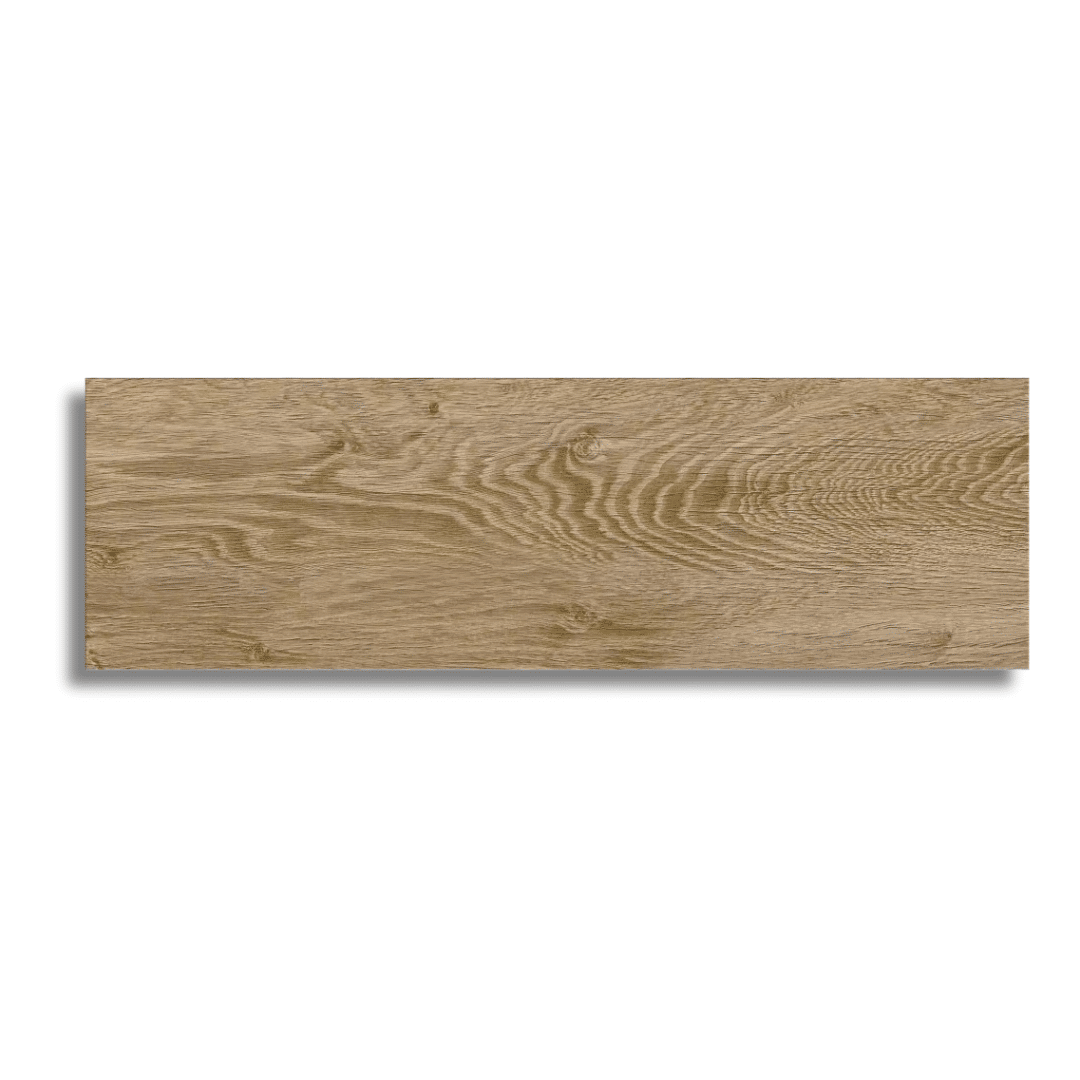 Brown porcelain wood effect tiles featuring oak texture