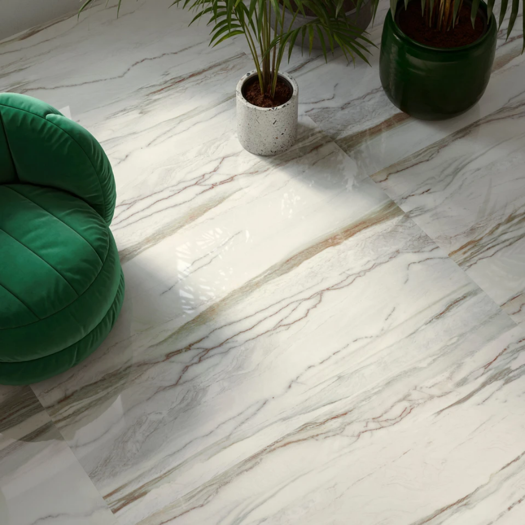 Green white porcelain marble effect tiles for wall and floor