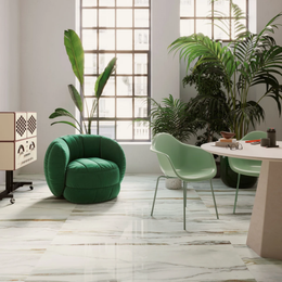Hallway wall and floor with green white marble tiles