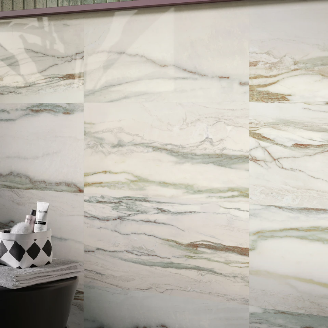 Modern interior wall and floor with green marble tiles