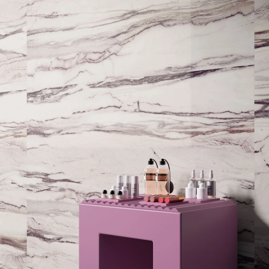 Purple white marble effect porcelain tiles for wall and floor