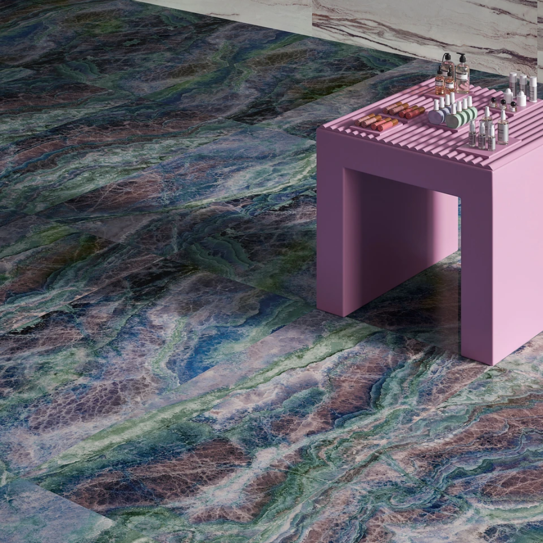 Purple onyx effect porcelain tiles for wall and floor