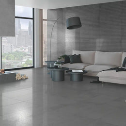 Grey bathroom floor tile with Stardust Grey Lappato stone effect