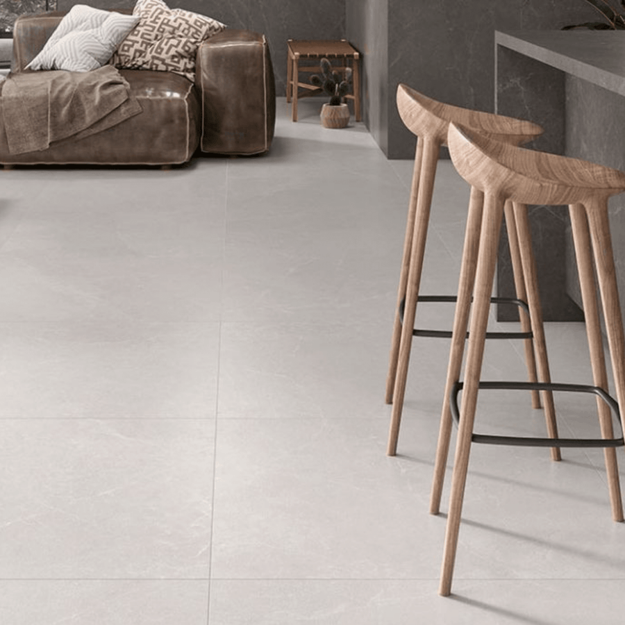 Bright Storm White porcelain tiles with stone texture