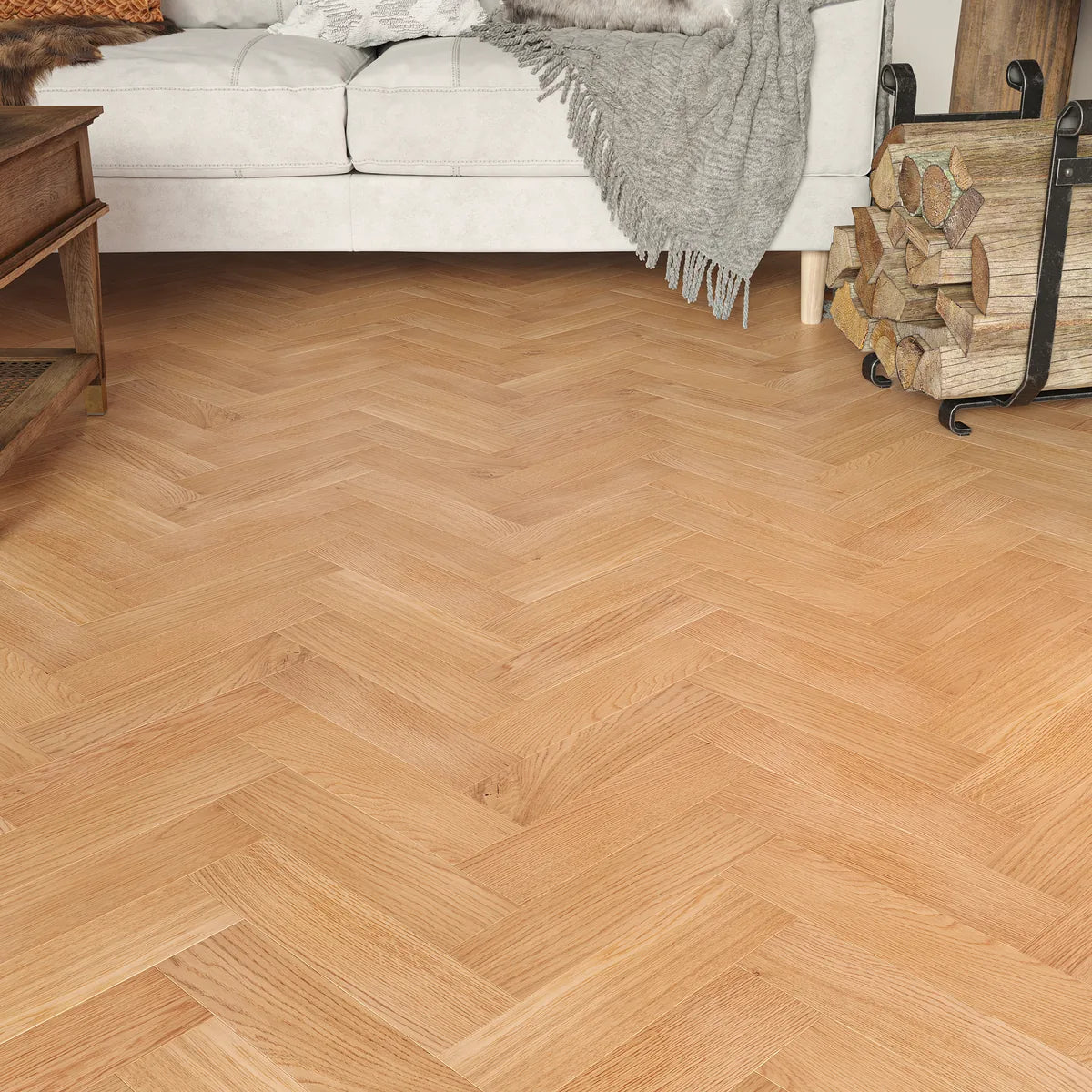 Bramwell Natural Oak Herringbone Flooring in a room setting