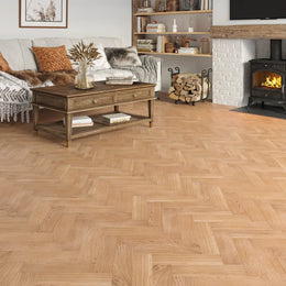 Bramwell Natural Oak Herringbone Flooring in a room setting
