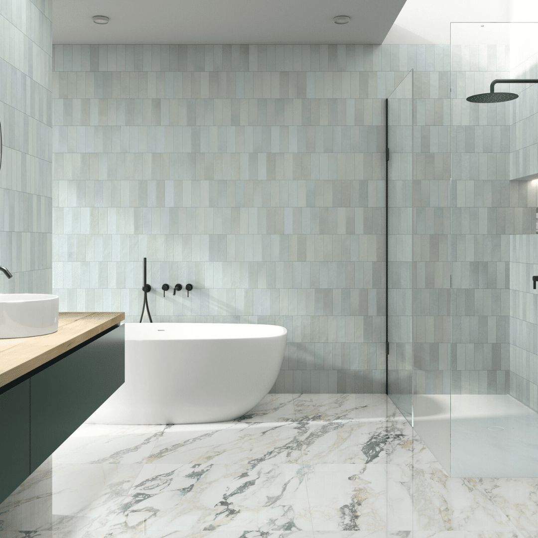 Elegant Toscaria Ghost Green ceramic glossy metro tiles