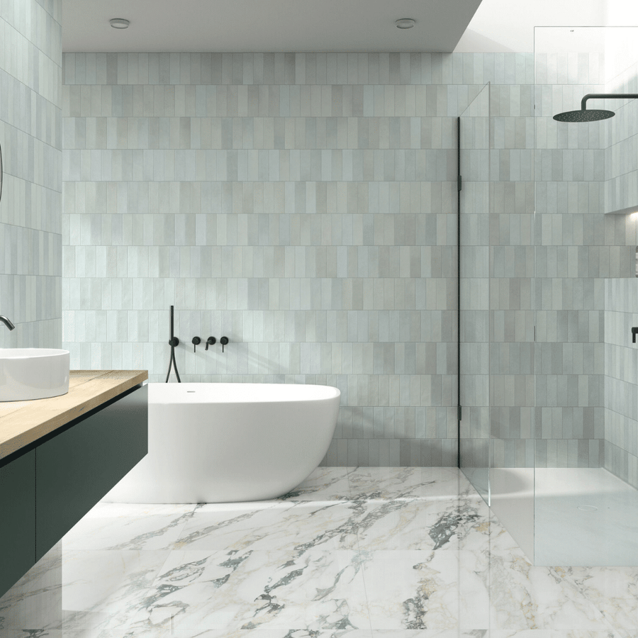 Elegant Toscaria Ghost Green ceramic glossy metro tiles