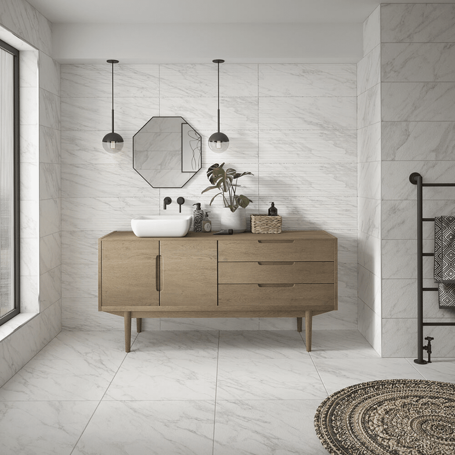 Terma White matt marble wall and floor tiles