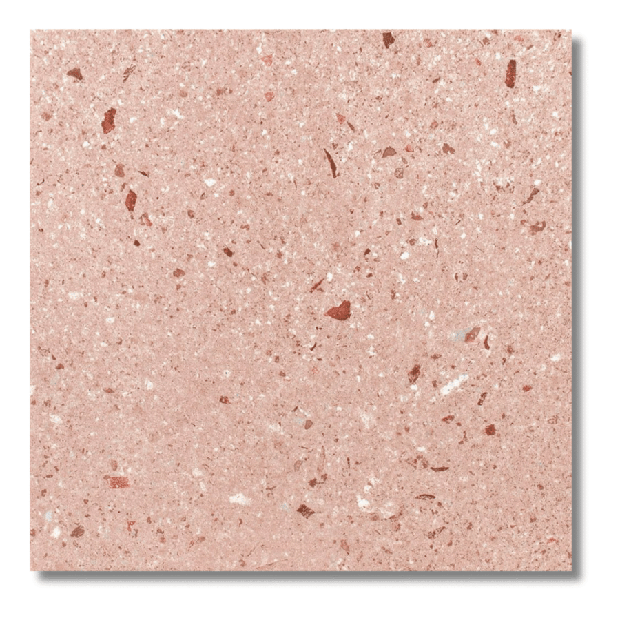Light pink porcelain tiles with artistic terrazzo speckles