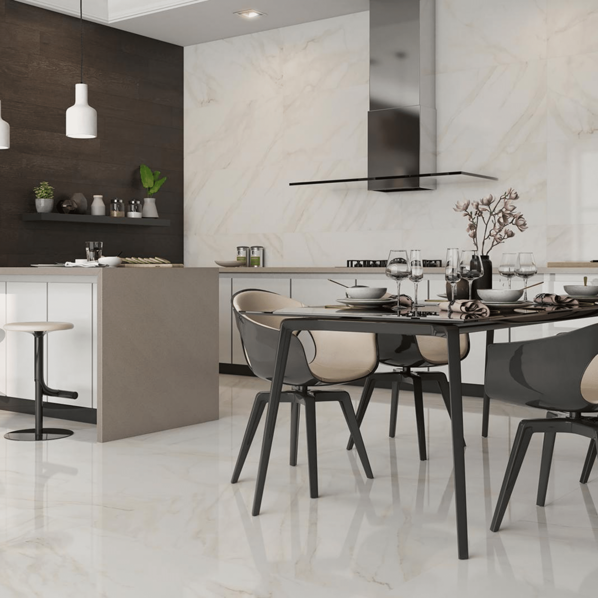 Large format Tresana Blanco polished tile