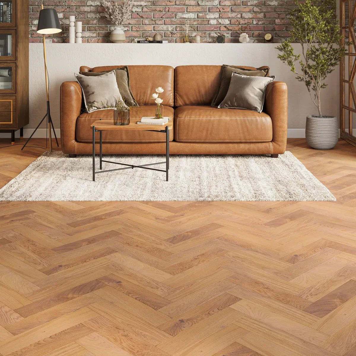 Ravensworth Smoked Oak Herringbone Flooring in a room setting