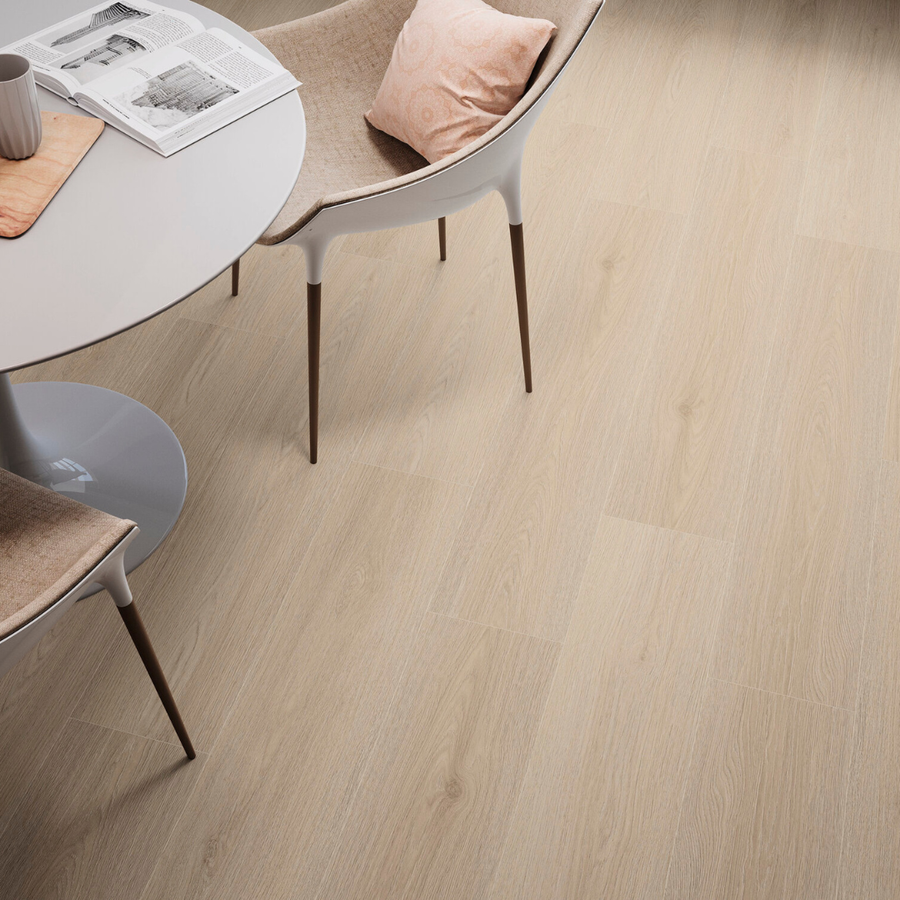 Brown SPC wood look tiles for modern interior flooring