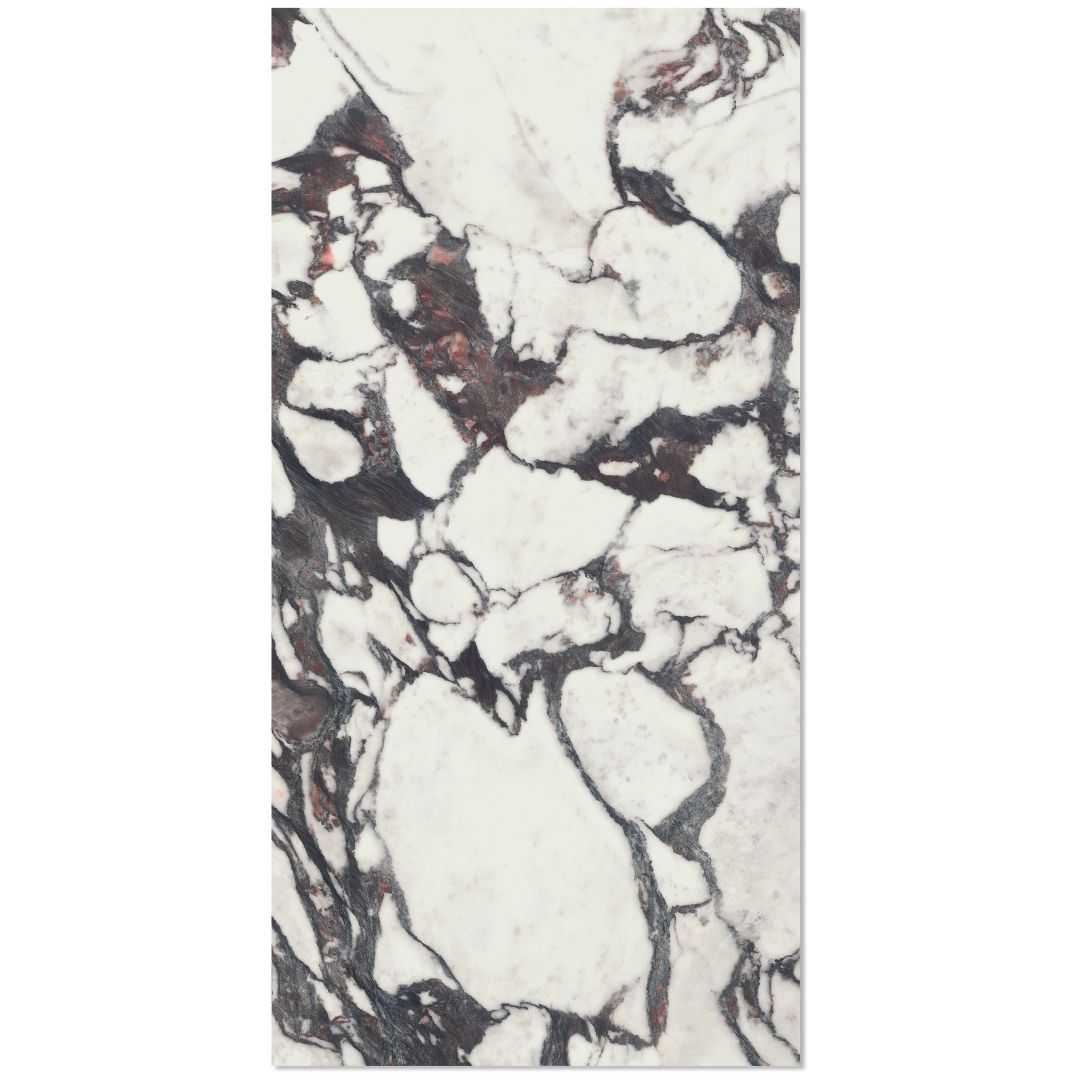 Porcelain tile with a red marble design