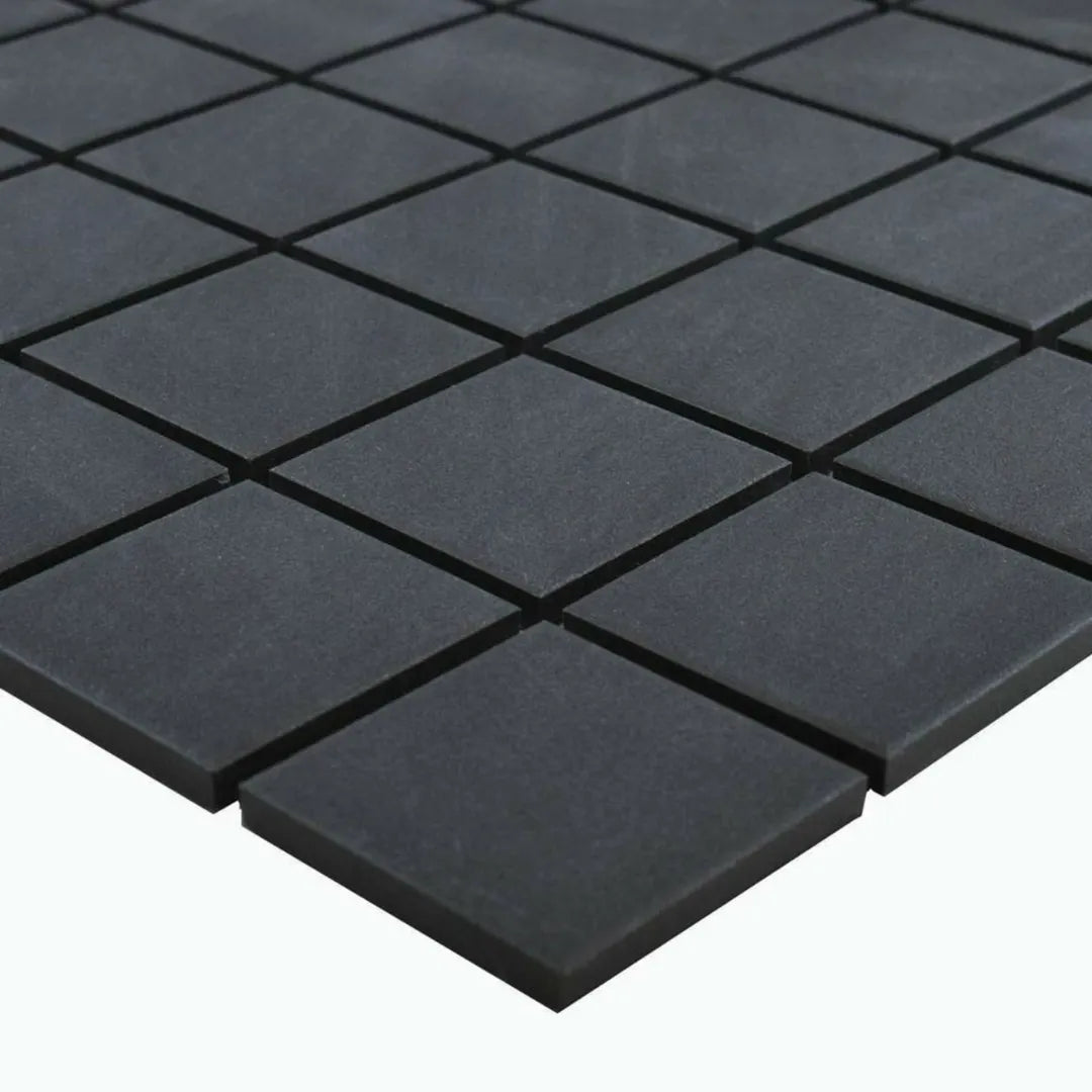 Black porcelain mosaic tiles with classic Victorian styling