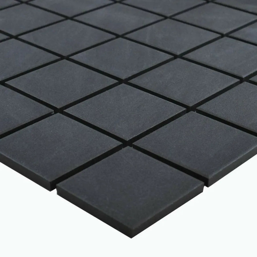 Black porcelain mosaic tiles with classic Victorian styling