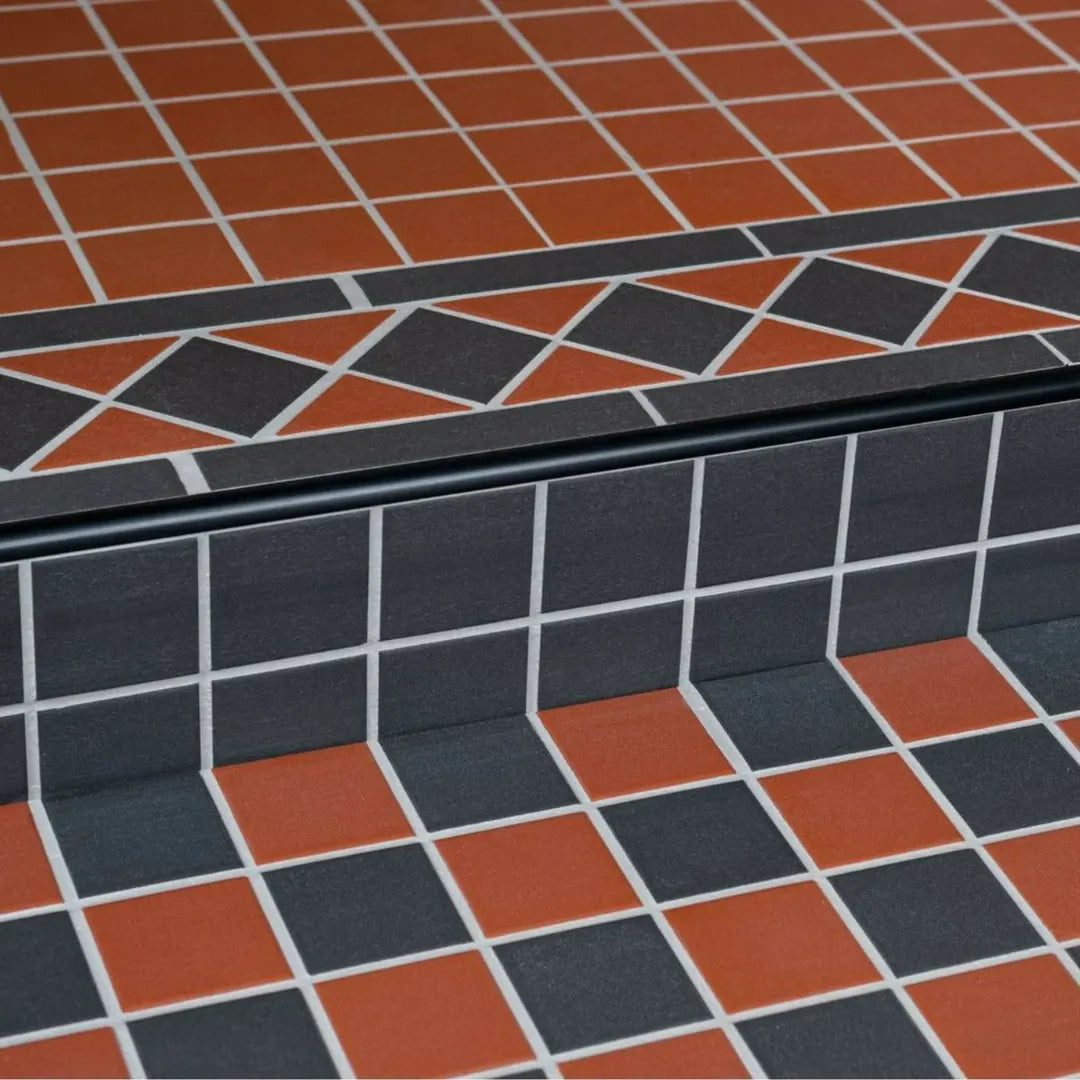 Victorian style black porcelain wall and floor tile design