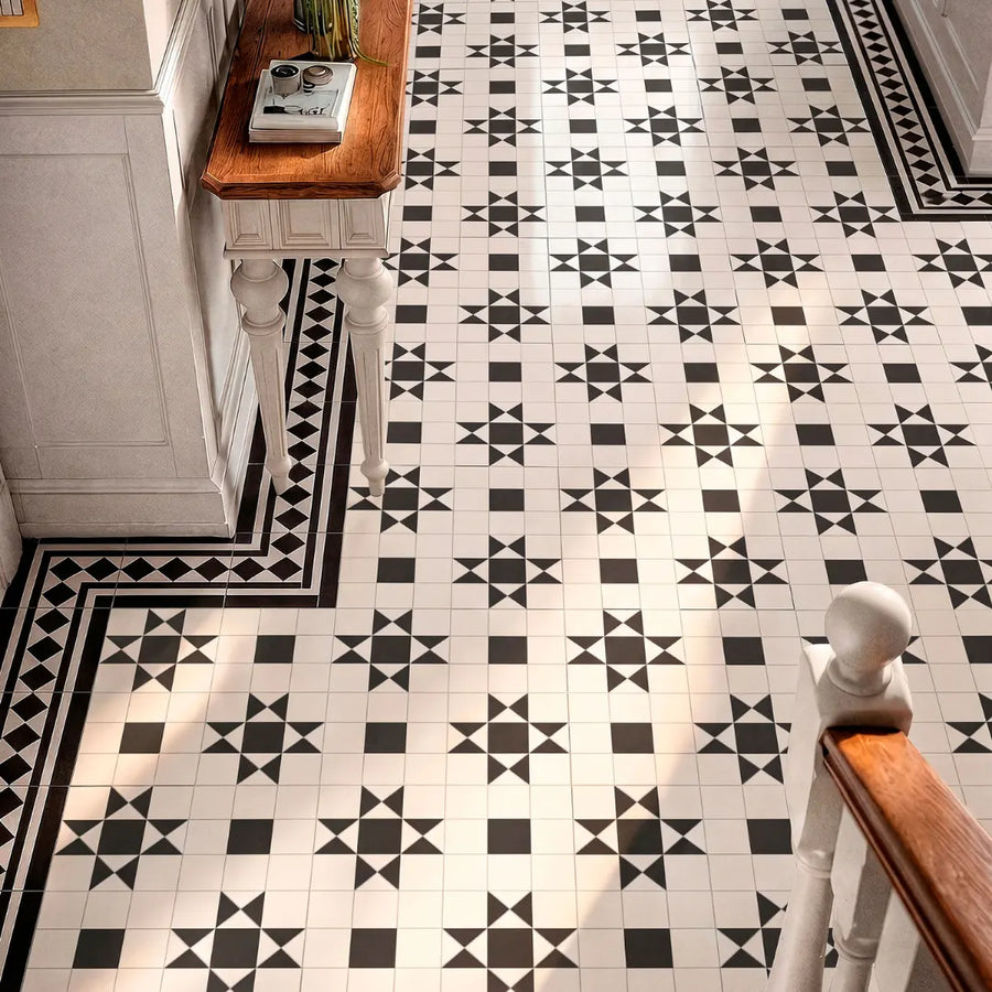 Black and white Victorian porcelain wall and floor tiles