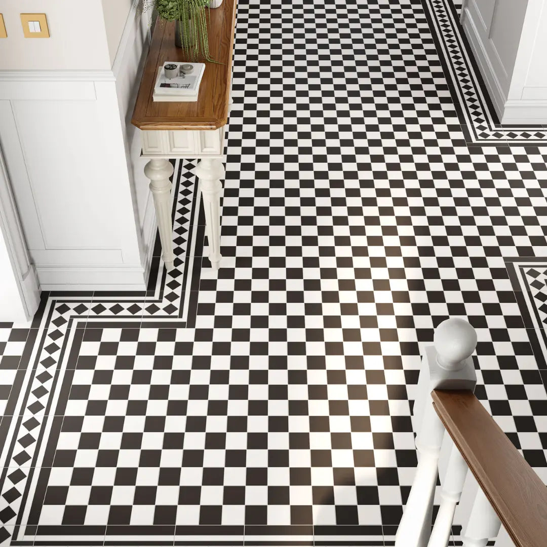 Classic Victorian black white chequer floor wall tiles