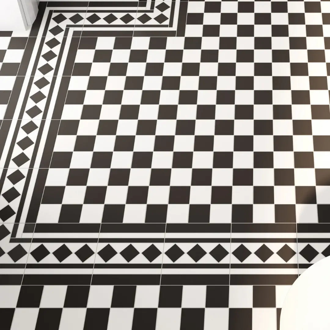 Black white Victorian chequer porcelain wall floor tile