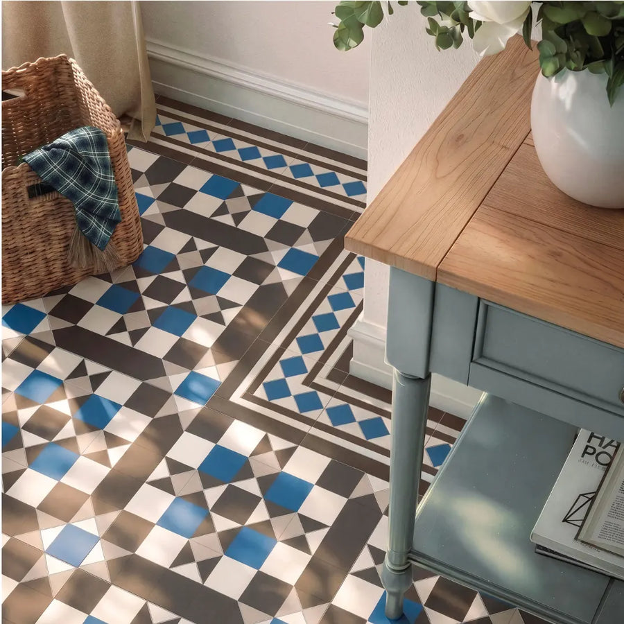 Blue and white Victorian effect porcelain wall floor tiles