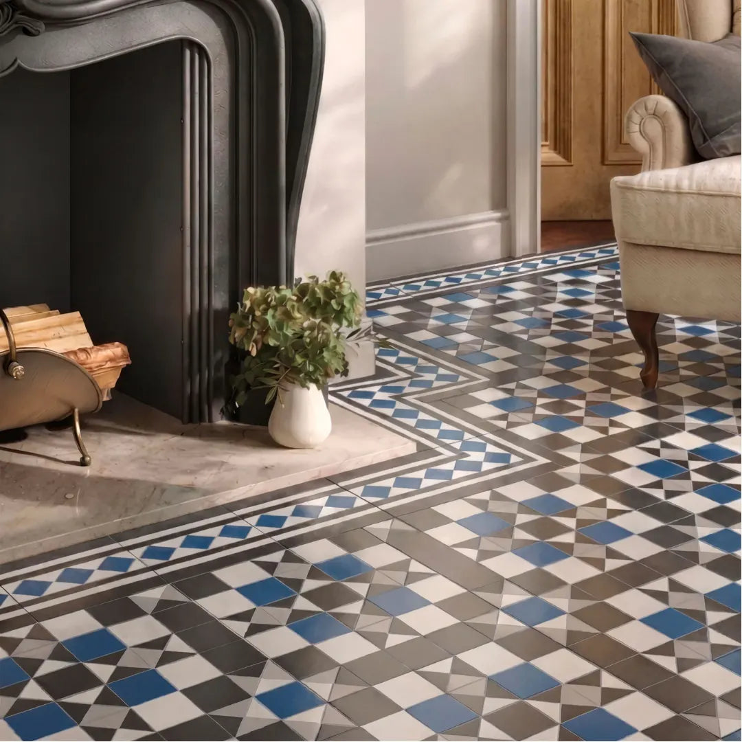 Victorian blue white border tiles for wall and floor