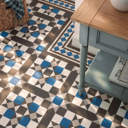 Blue white porcelain corner tile for Victorian interiors