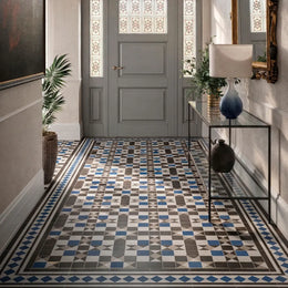 Blue and white Victorian porcelain tiles for walls and floors