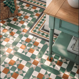 Victorian green white border tile with anti slip surface