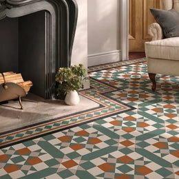 Green and white Victorian porcelain wall and floor border tile
