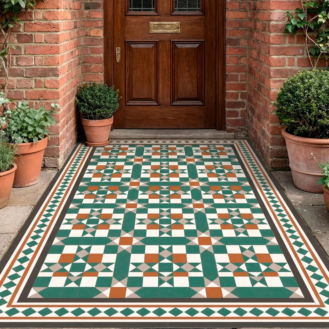 Green white porcelain tile for Victorian wall floor design