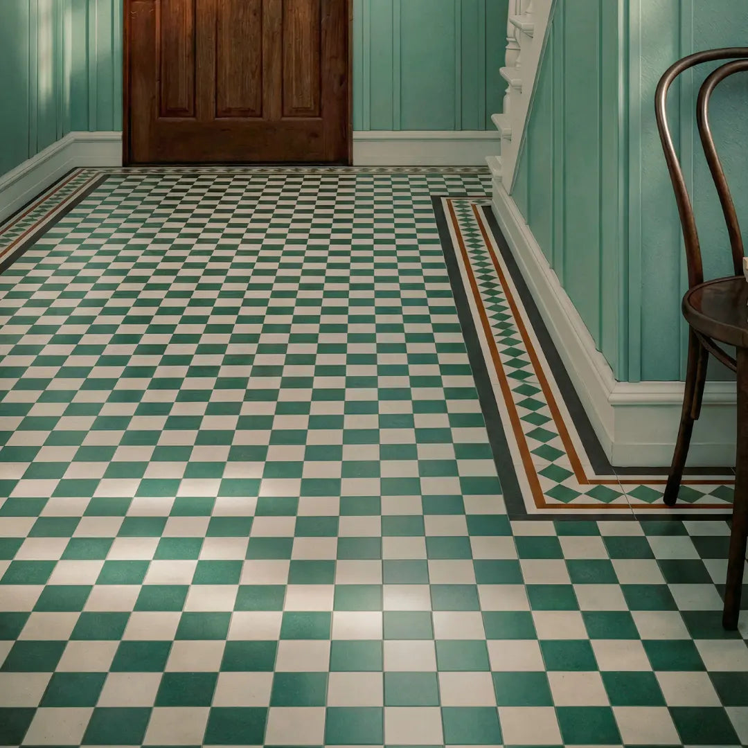 Classic green white chequer porcelain wall floor tile design