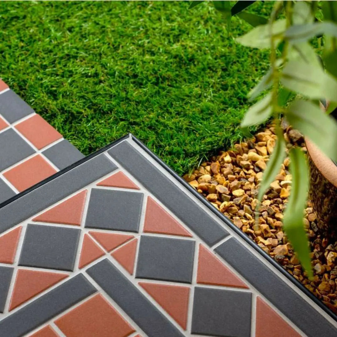 Red and black Victorian porcelain border wall floor tiles