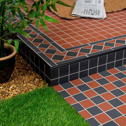 Victorian porcelain border tiles with bold red black design