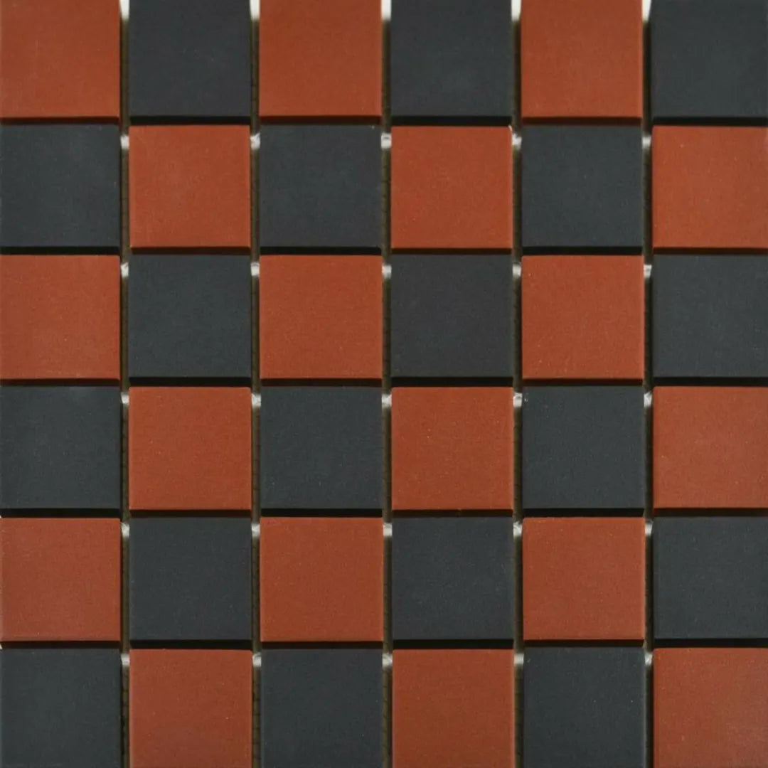 Victorian red black chequer mosaic wall floor tiles