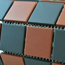 Red and black mosaic tiles with Victorian inspired design