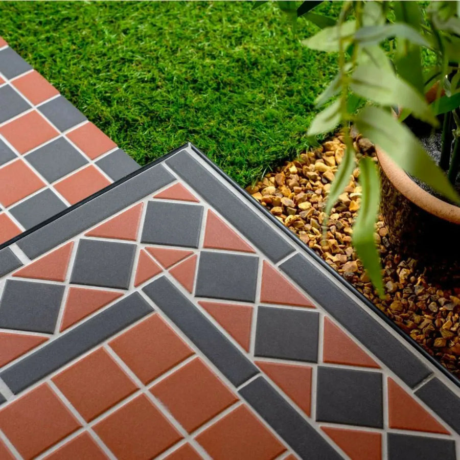 Red and black Victorian porcelain wall floor tile design