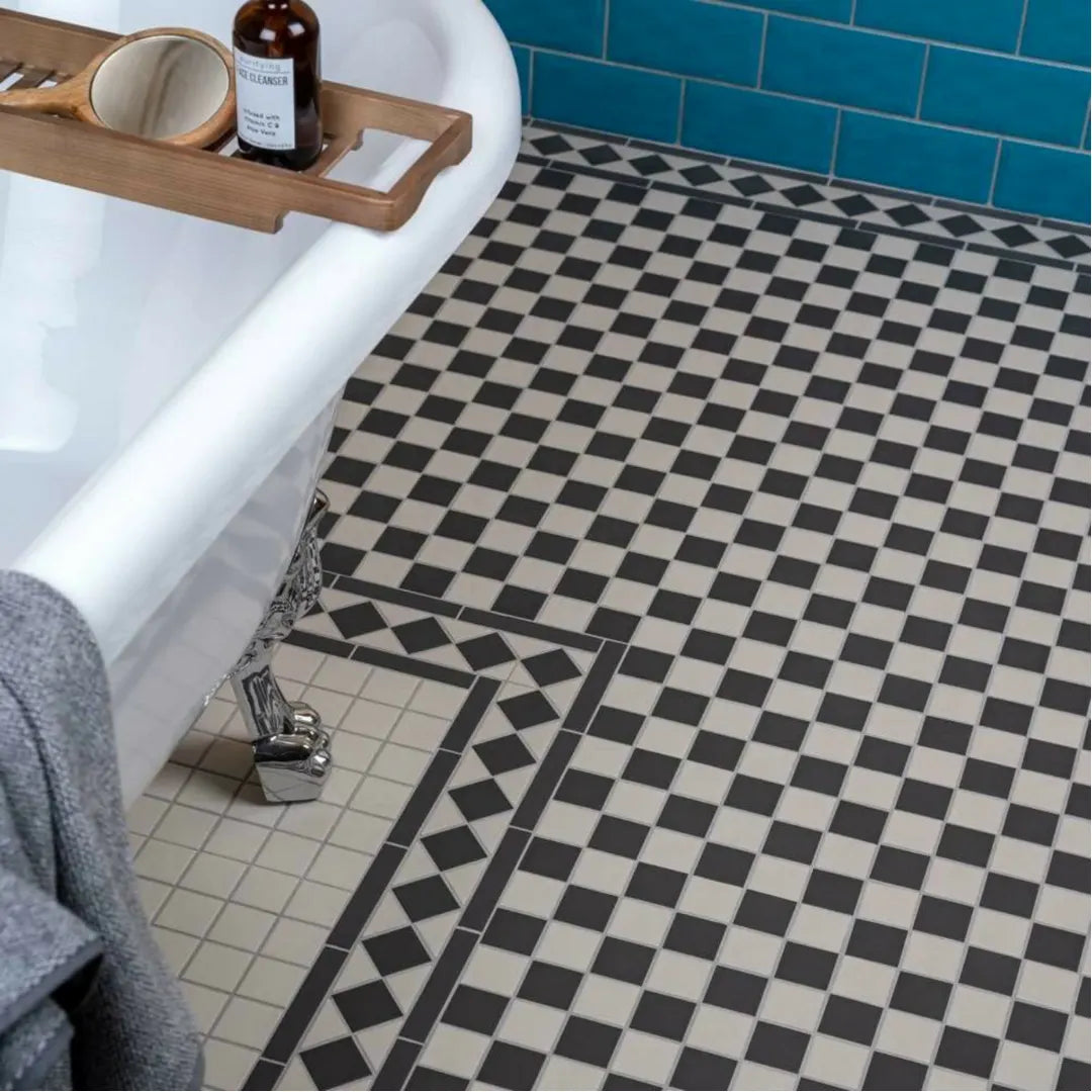 Classic Victorian porcelain tiles with black border detailing