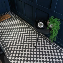 Matt Victorian wall and floor tiles in white black