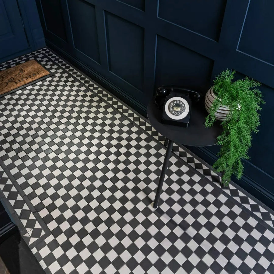 Matt Victorian wall and floor tiles in white black