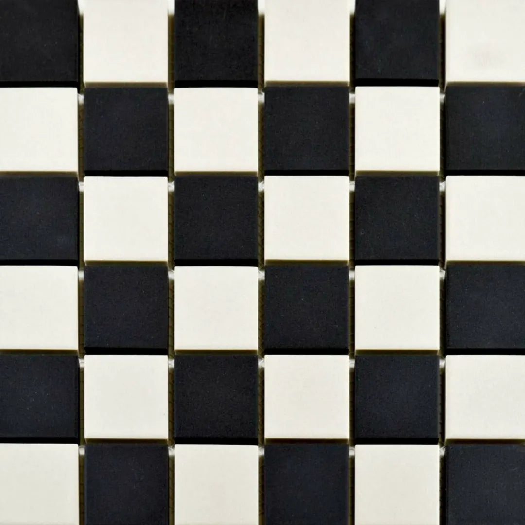Victorian white and black chequer mosaic wall floor tiles
