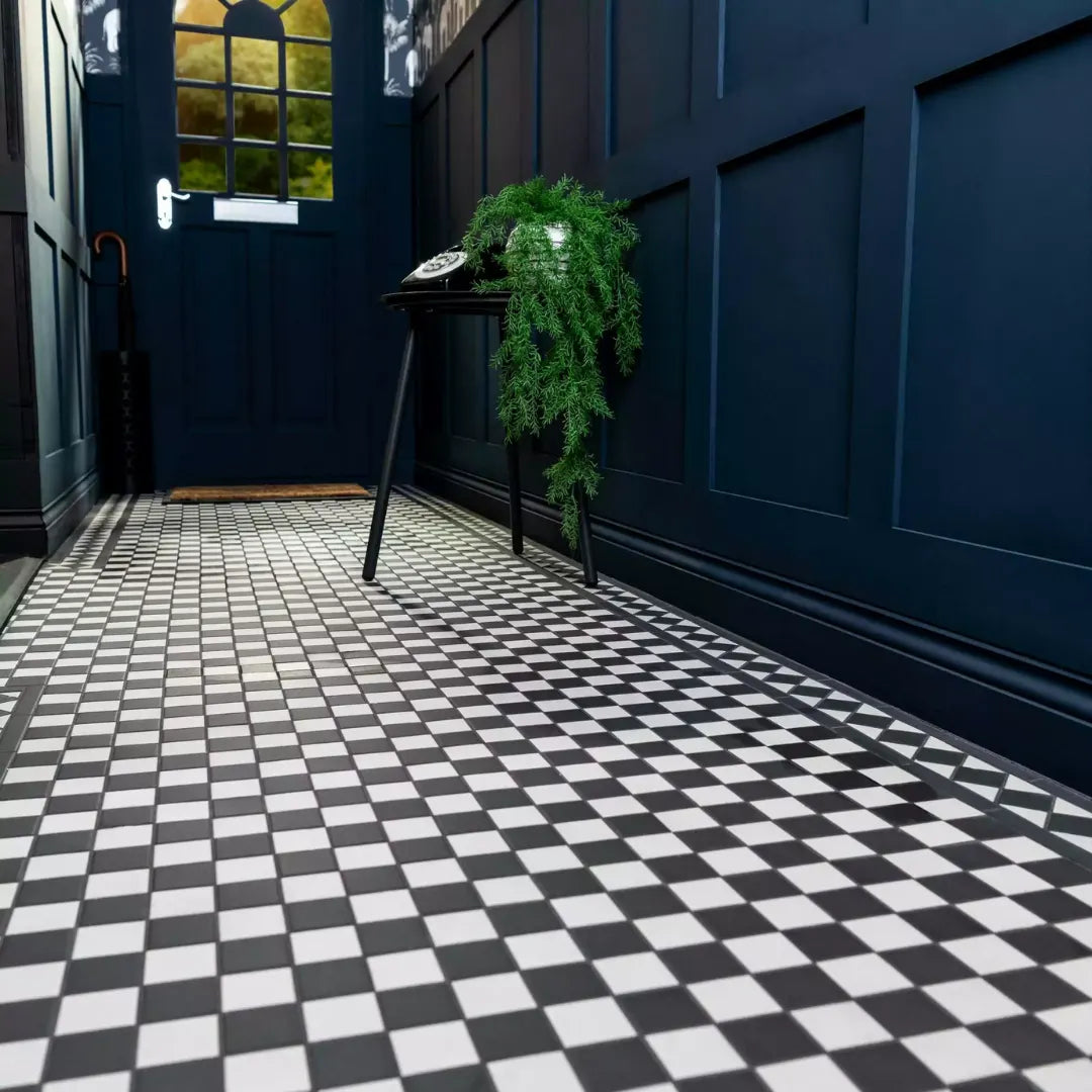 White black Victorian mosaic porcelain wall and floor tiles