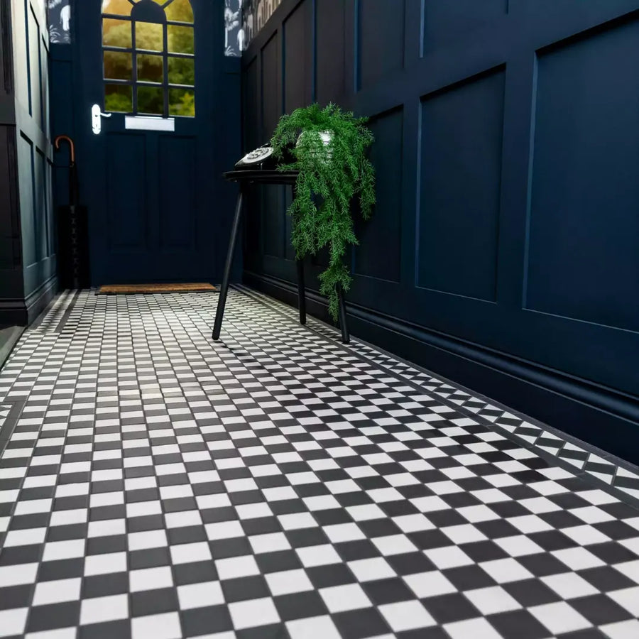 White black Victorian mosaic porcelain wall and floor tiles