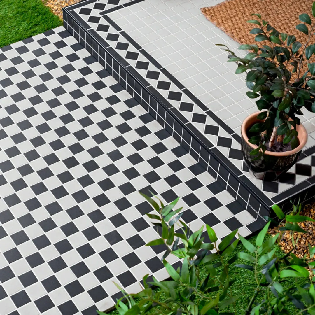White and black chequer Victorian porcelain interior tiles
