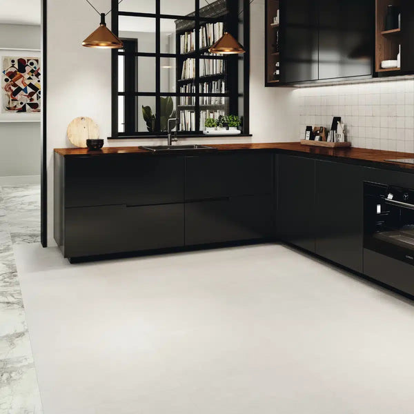 Neutral white porcelain tile detail – slip-resistant finish
