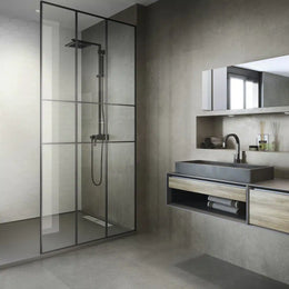 Graphite porcelain tile in wet room application