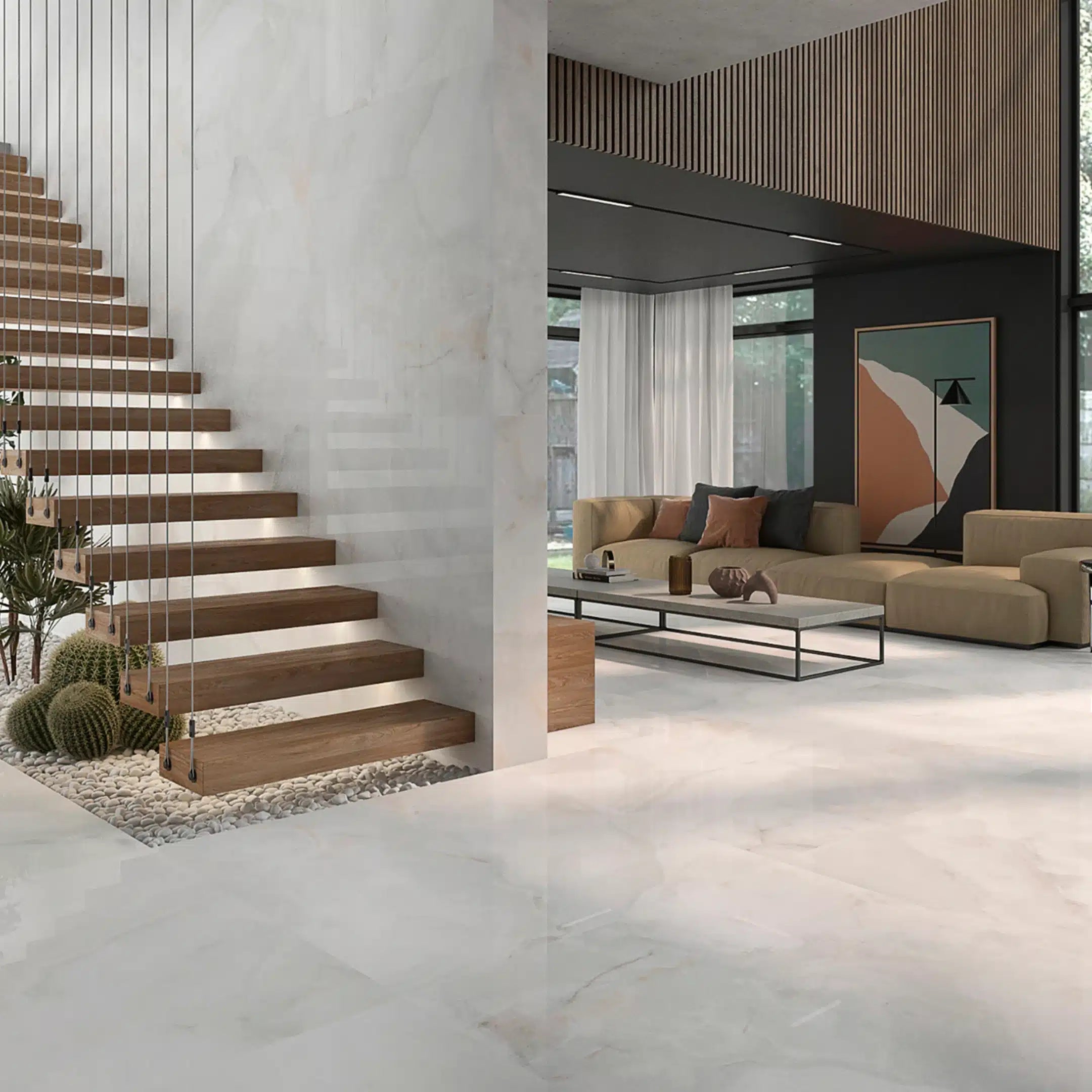 600x1200 mm Oni White porcelain tile polished finish
