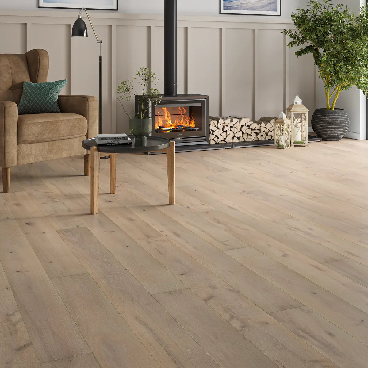 Calder Grey Oak Engineered Wood Flooring in a room setting