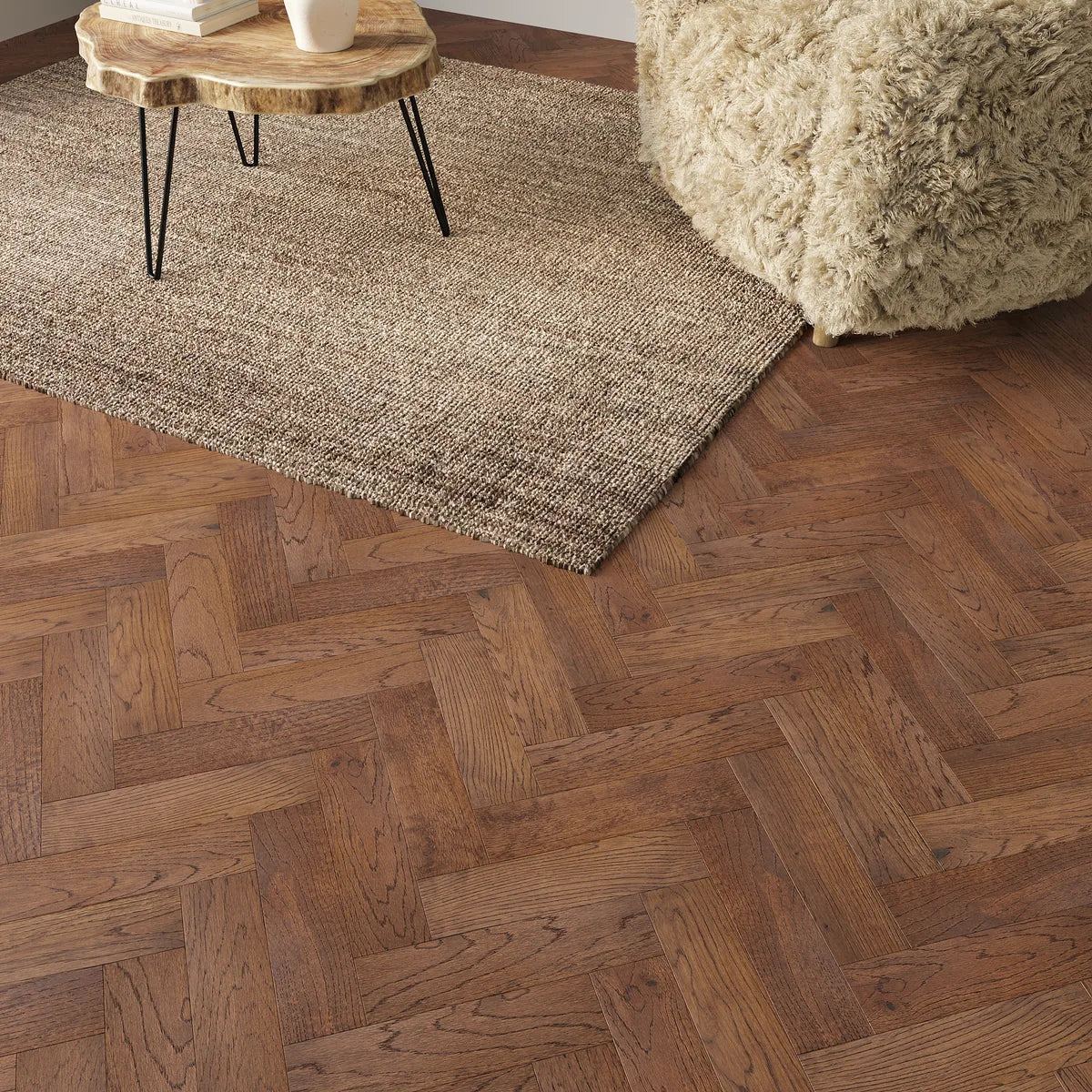 Wendover Dark Oak Herringbone Flooring in a room setting