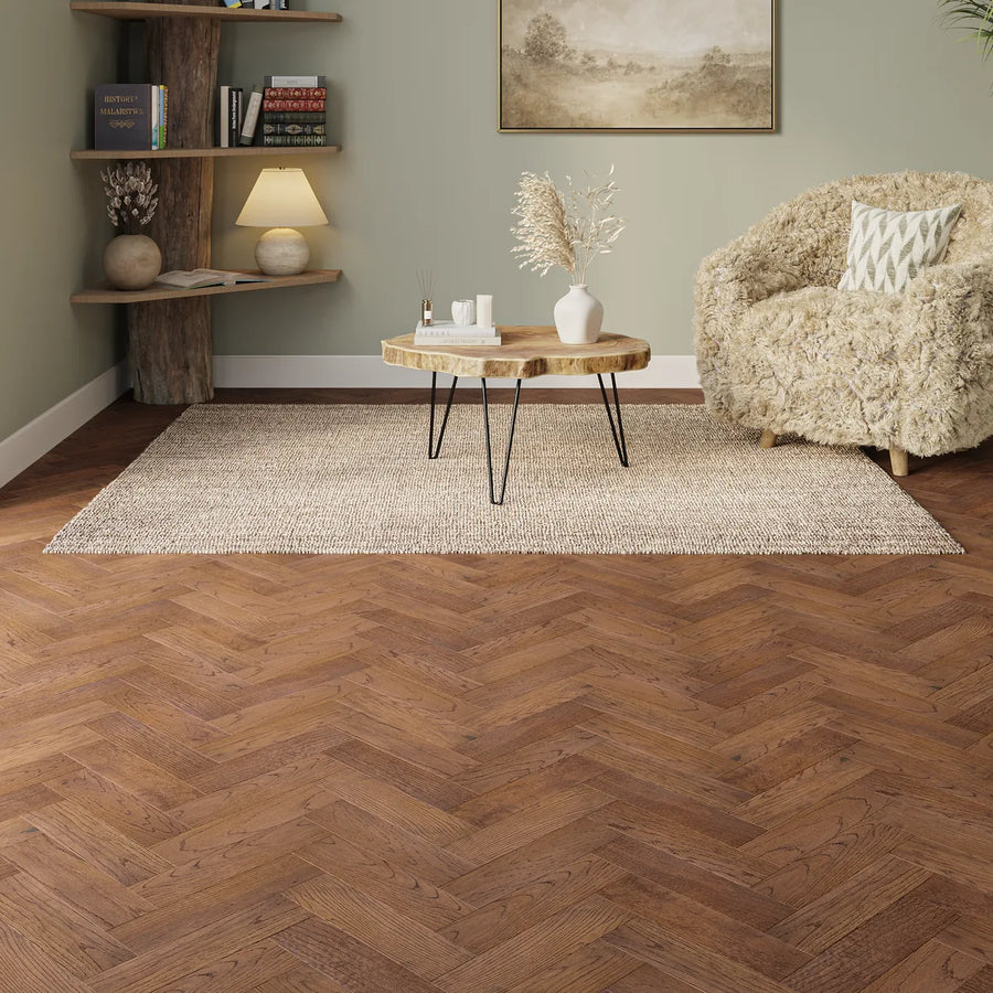 Wendover Dark Oak Herringbone Flooring in a room setting